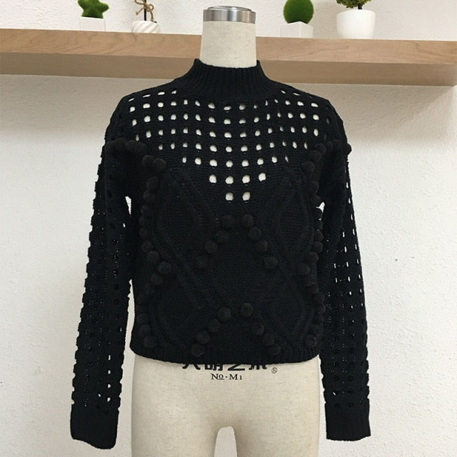 
                  
                    Women's Pullover Knitted Hollow Out Pompom Turtleneck Sweater
                  
                