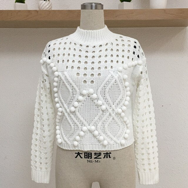 
                  
                    Women's Pullover Knitted Hollow Out Pompom Turtleneck Sweater
                  
                