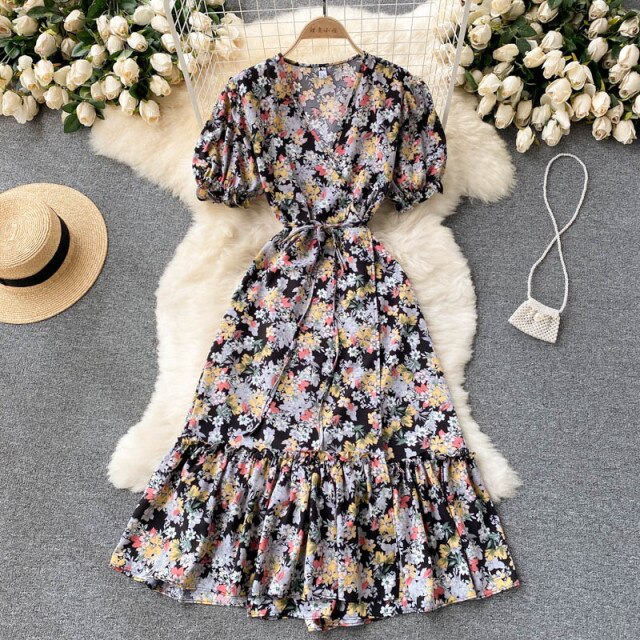 
                  
                    Women's Puff Sleeve Floral Print Beach Summer Dress
                  
                