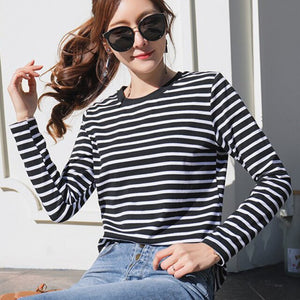 
                  
                    Women's Autumn Long Sleeve T Shirt O-Neck Striped Cotton Tops
                  
                