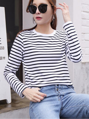 
                  
                    Women's Autumn Long Sleeve T Shirt O-Neck Striped Cotton Tops
                  
                