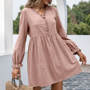 
                  
                    Vintage Front Button Ruffled A-line Dress
                  
                